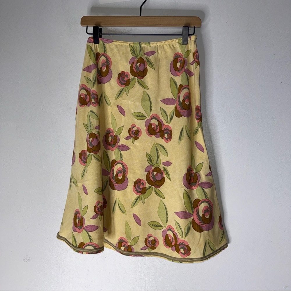 J Jill Floral A Line Skirt Tencel Yellow Summery Floral Knee length Size 10
